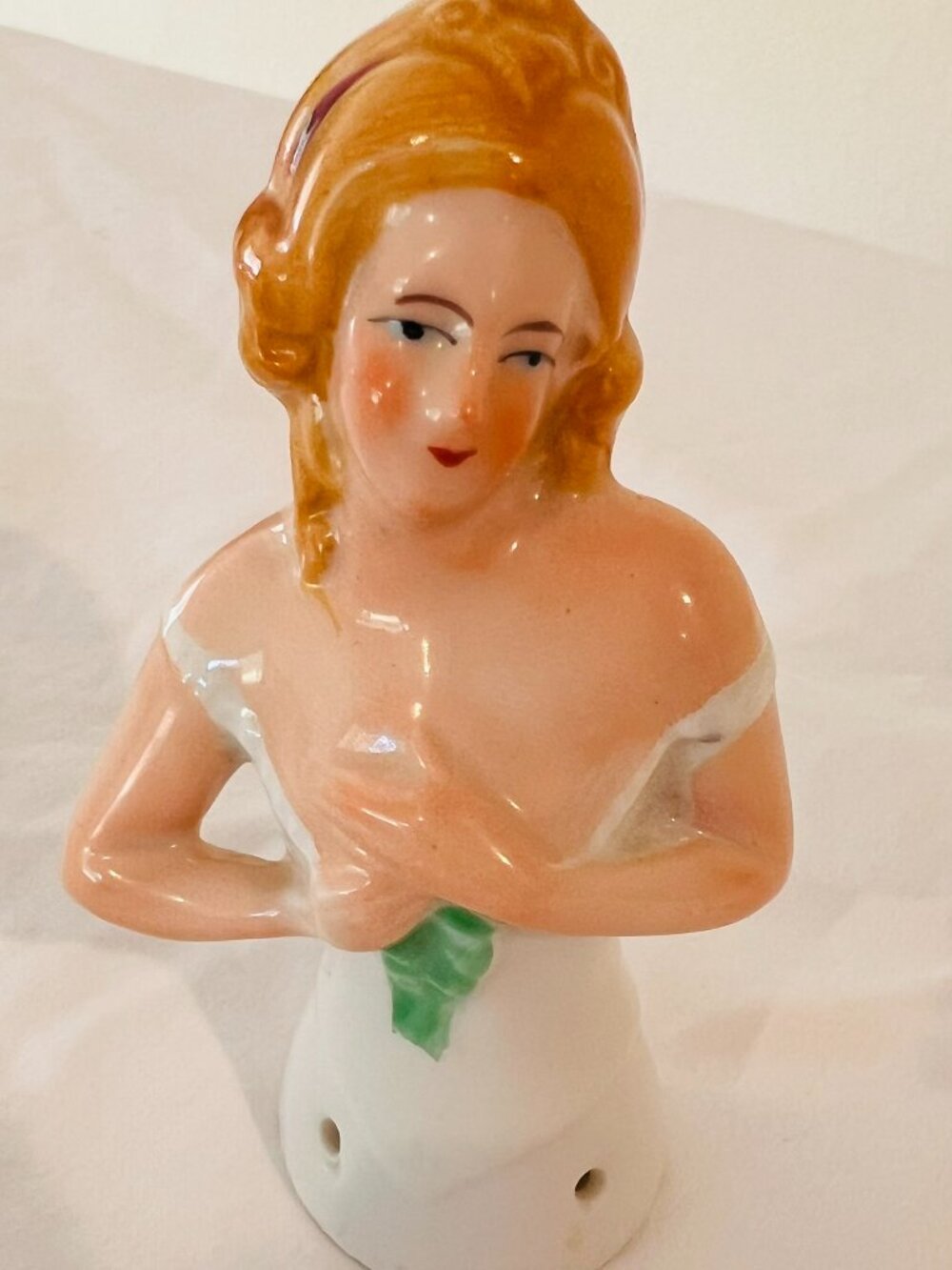 Vintage German Porcelain Half-Doll with Blonde Hair and Chemise